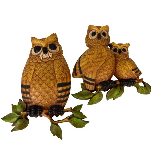 Homco Set of 2 Owl Wall Art Hangings Plastic Mid-Century Modern Vintage Bird - Picture 1 of 16